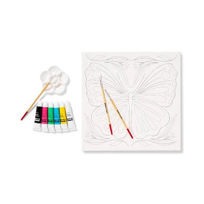 11''x11" Paint-Your-Own Canvas Craft Kit Butterfly - Mondo Llama™: DIY Art Kit With Paint, Tray, Brushes, Canvas Boards