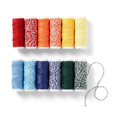 12ct Craft Twine - Mondo Llama™: Multicolor Cotton Yarn String, Thin Ribbon, 30ft Length, 12 Pack
