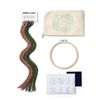 Embroidery Pouch Kit - Mondo Llama™: Craft Activity Kit With Floss & Needle, Art & Design Theme, Adult Knitting Set 1 Embroidery Pouch Kit - Mondo Llama™: Craft Activity Kit With Floss & Needle, Art & Design Theme, Adult Knitting Set