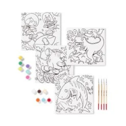 8'' X 8'' 4pk Paint-Your-Own Canvas Panel Pack Dino/Turtle/Shark/Space - Mondo Llama™: DIY Art Kit For Kids 6+