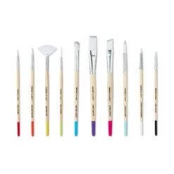 10pc Artist Paintbrush Set - Mondo Llama™: Nylon & Wood, Watercolor, Oil, Tempera, Acrylic, Bright, Fan, Round, Angle